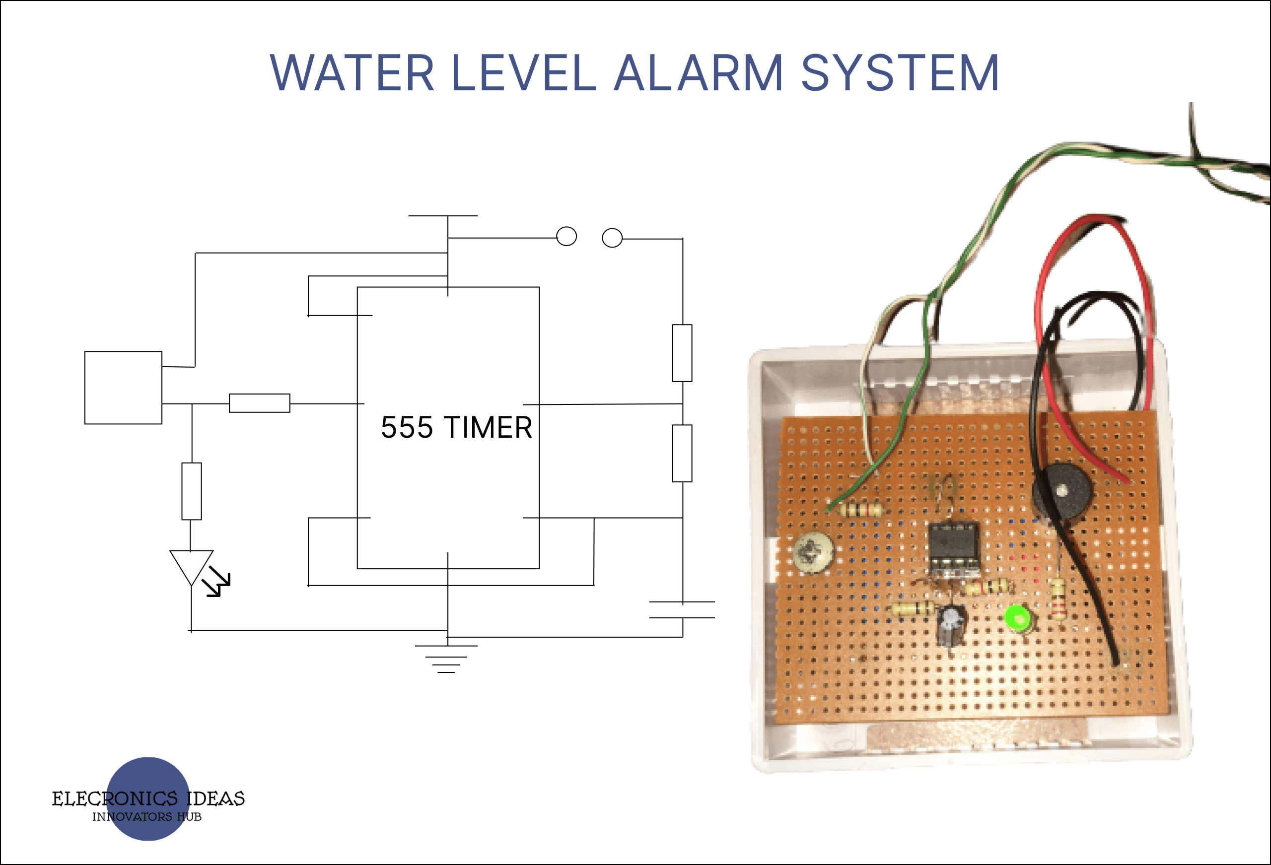 Water level alarm system using 555 timer Electronics Ideas