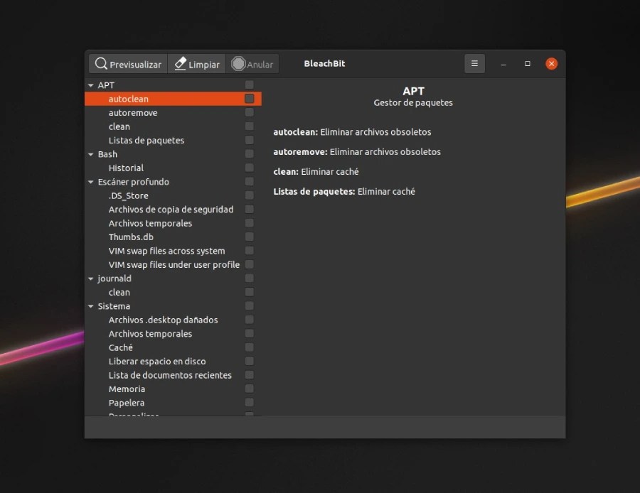 El Limpiador del sistema de BleachBit 2.3 Interruptores GTK+ 3