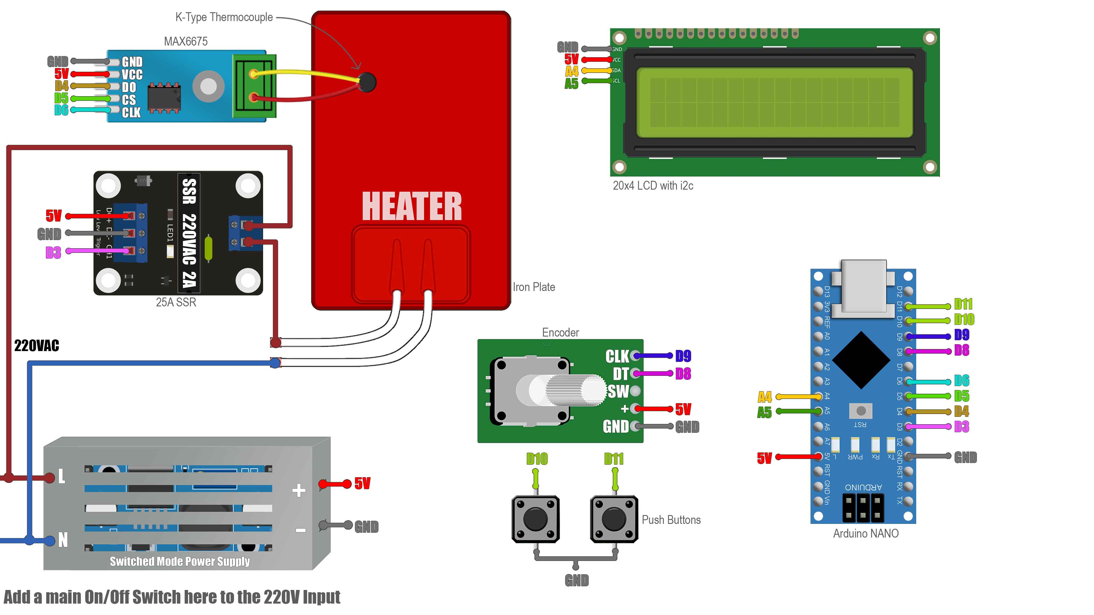 Schematic Homemade Reflow Hot plate Arduino relay DIY