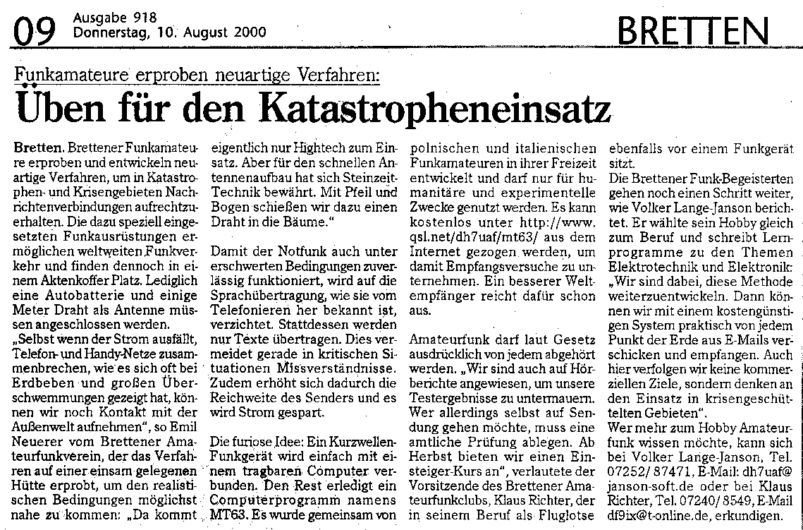 MT63 Die vergessene digitale Betriebsart im Amateurfunk Volkers
