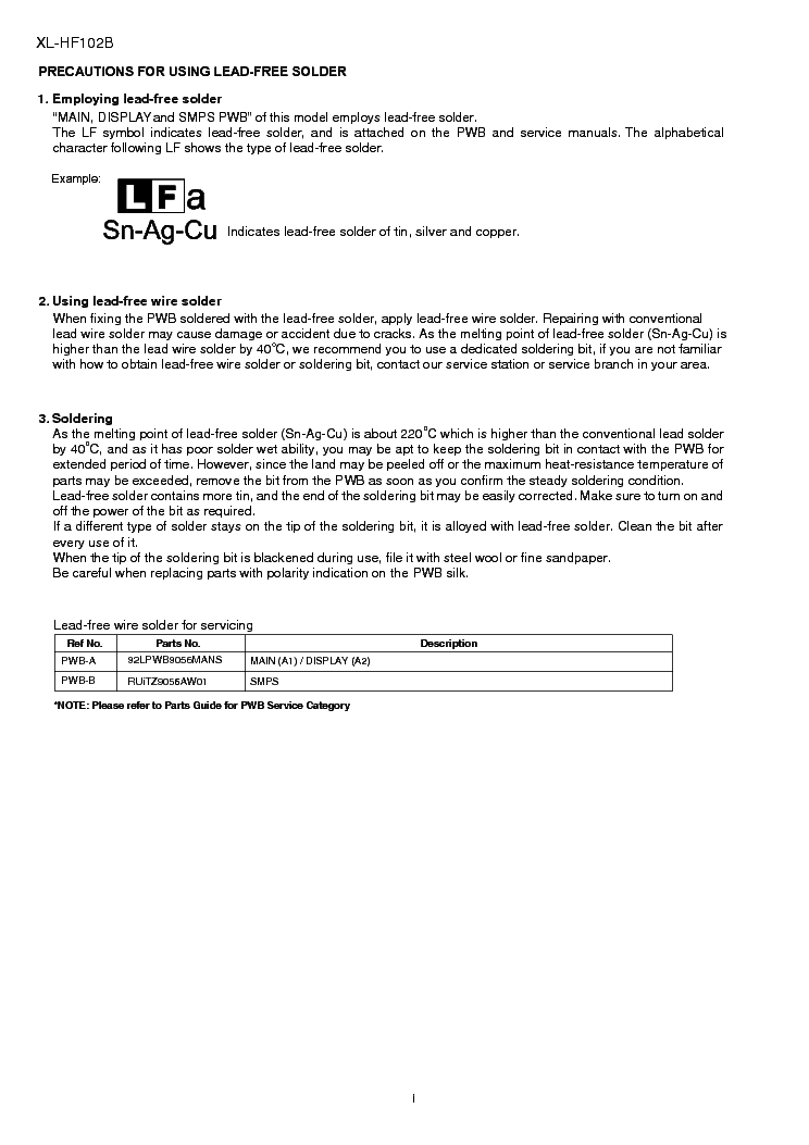 SHARP XL-HF102B Service Manual download, schematics, eeprom, repair