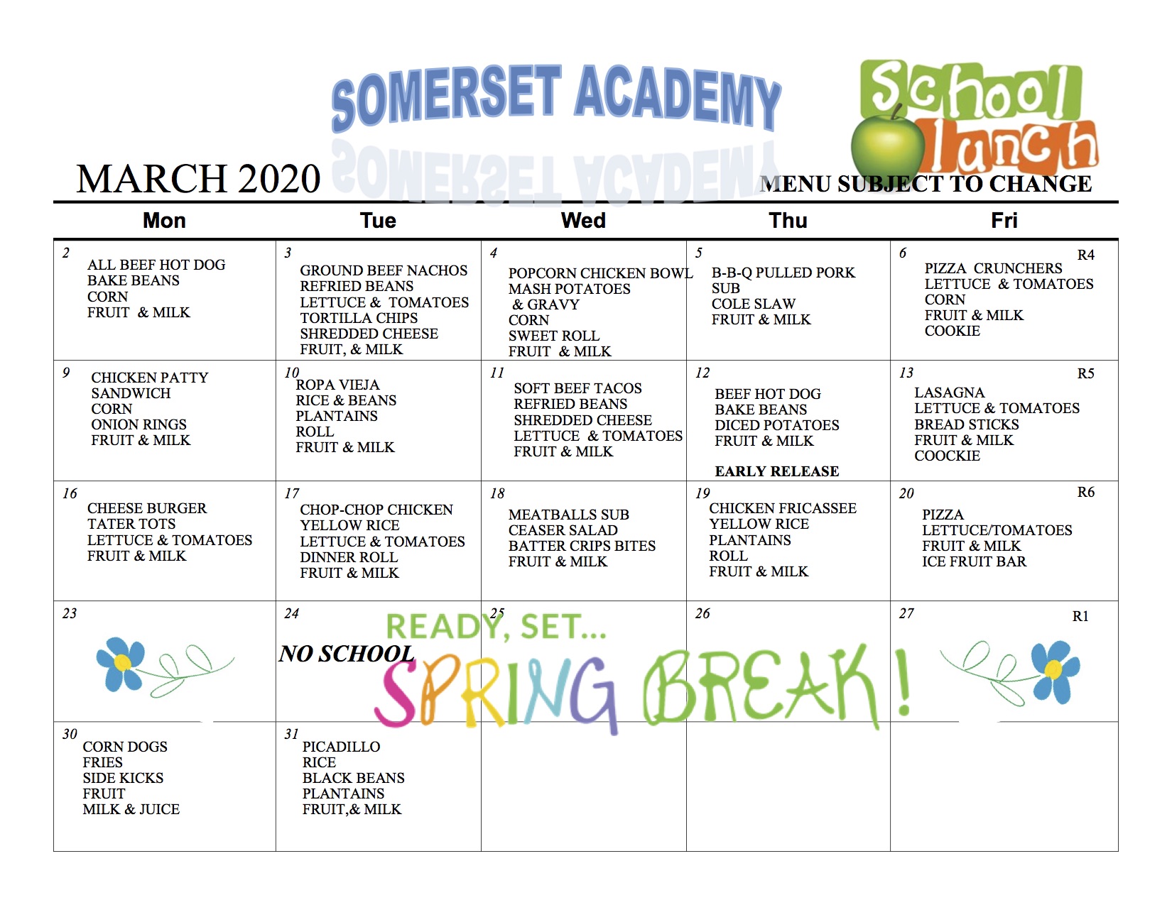 Home Lunch Menu Somerset Academy Silver Palms K8