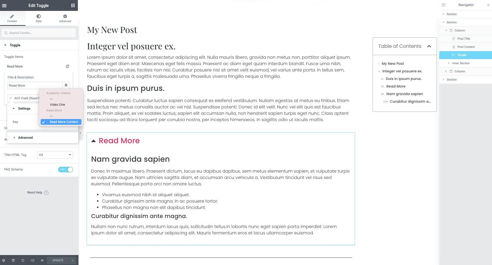 Create a Read More toggle in posts Elementor