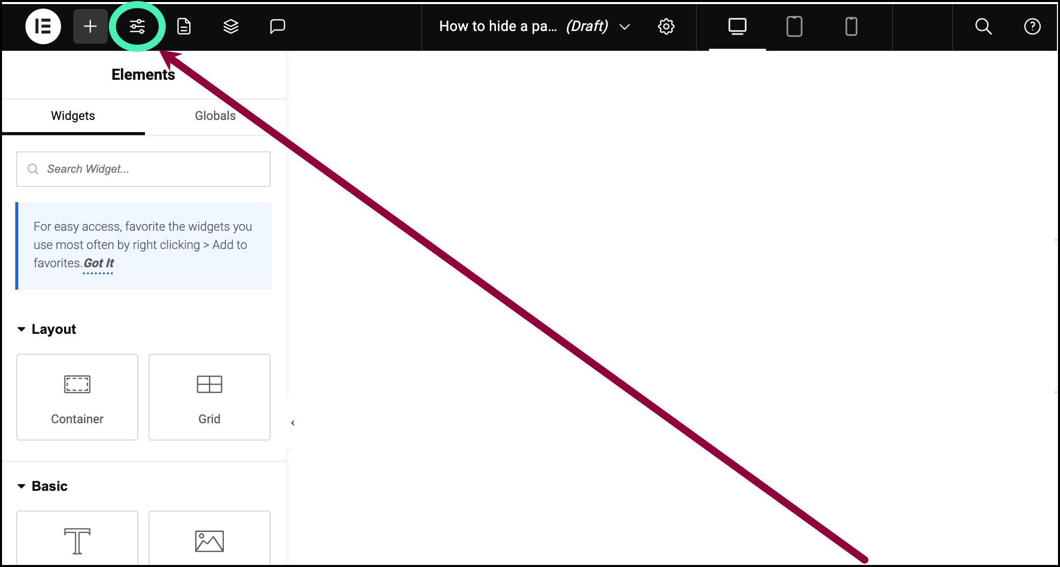 Hide Page Titles » Elementor