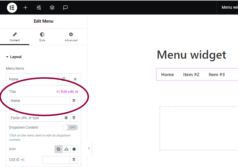 Menu Widget » Elementor