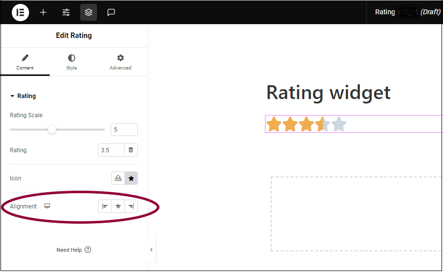 Rating Widget » Elementor