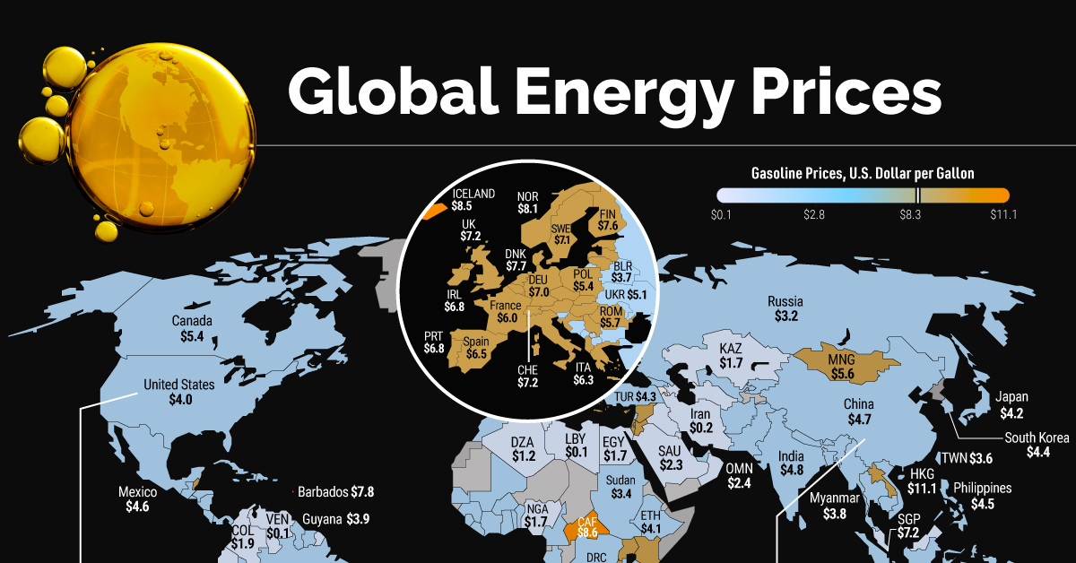 Mapped Global Energy Prices, by Country in 2022