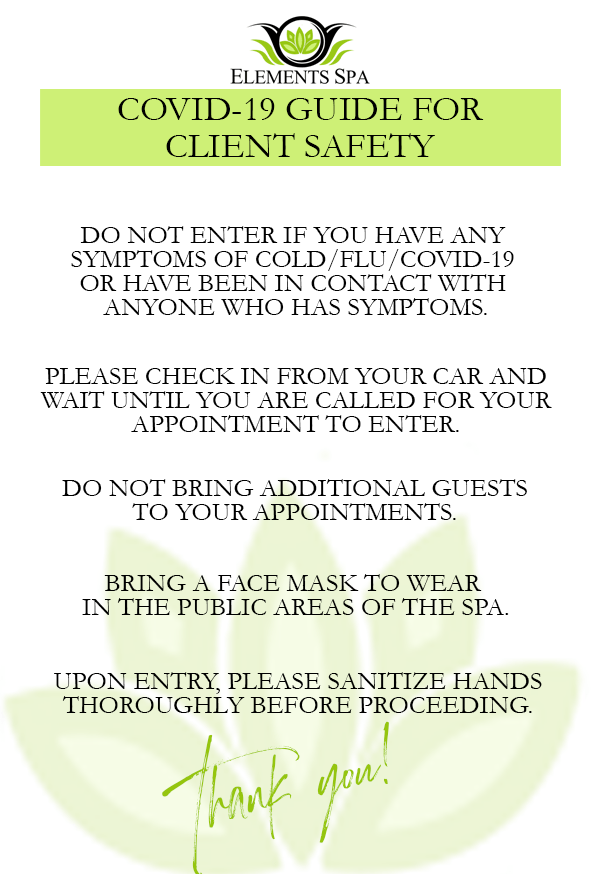 COVID19 Elements Spa Day Spa in Media, PA Massage, Waxing, Facials