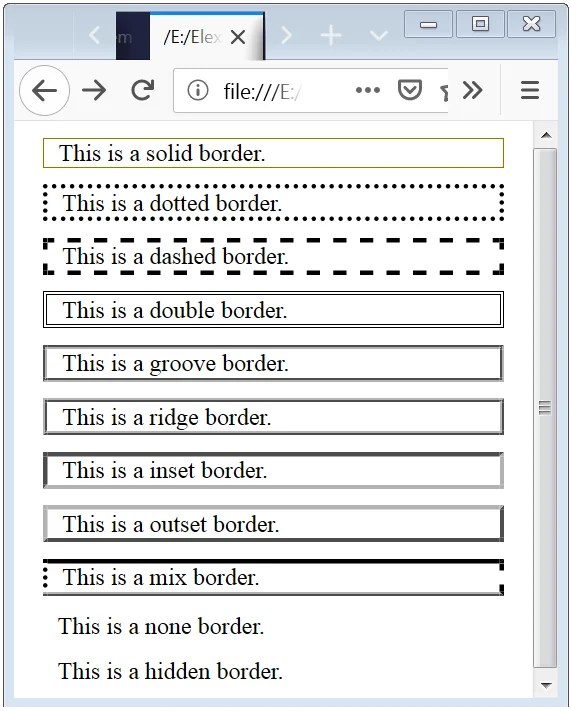 Style CSS Border Top, Bottom, Left, Color, Width, Radius Property