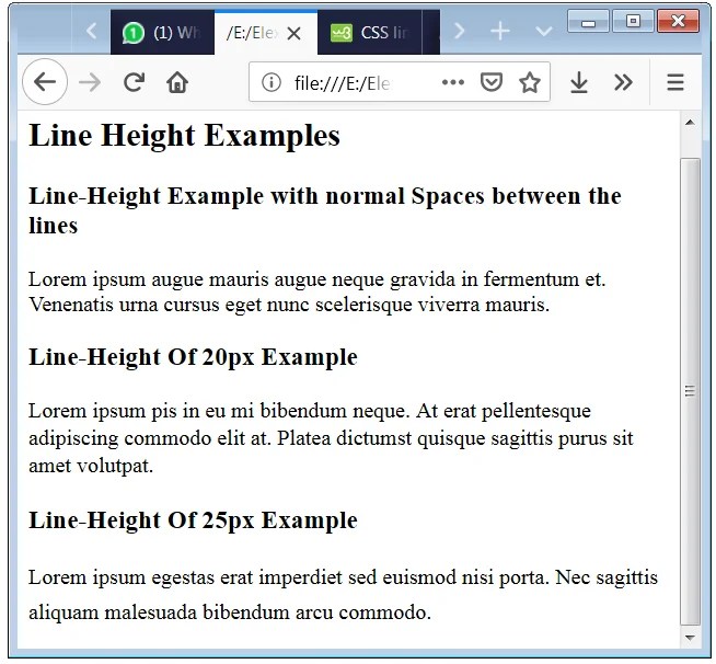 CSS Line Height in HTML Property Syntax and Code Example