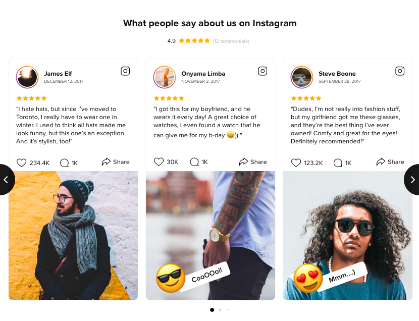 Instagram Testimonials widget — Features (25+ custom settings)