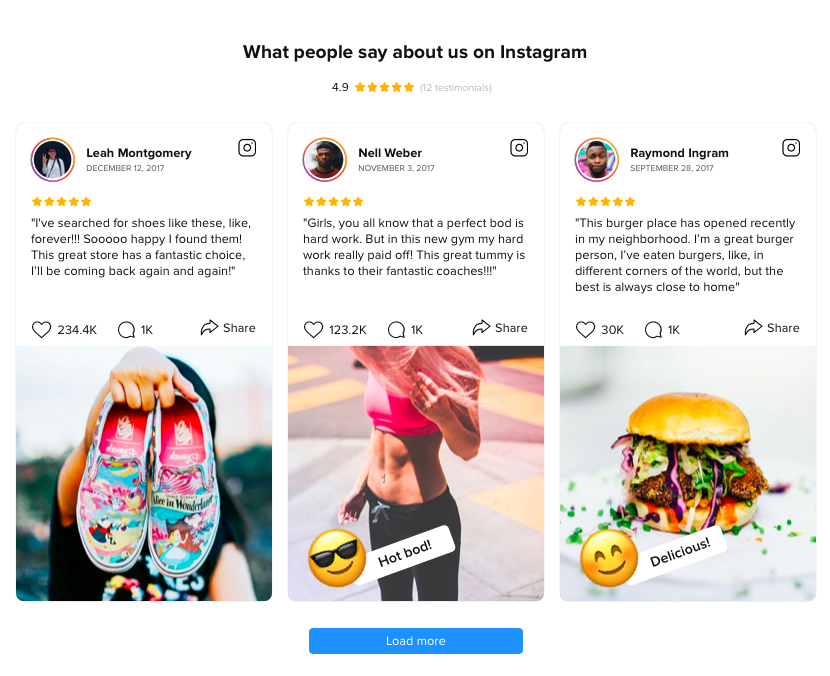 Instagram Testimonials widget — Features (25+ custom settings)