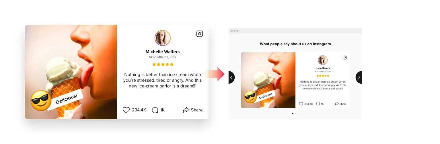 Instagram Testimonials widget — Features (25+ custom settings)
