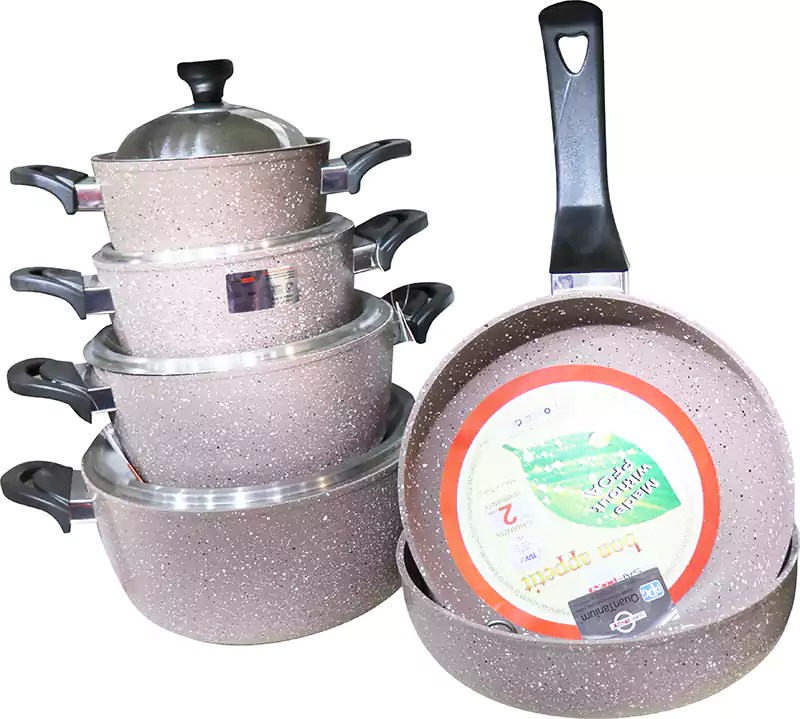 Saflon granite cookware set of 10 pieces pink Elghazawy Shop