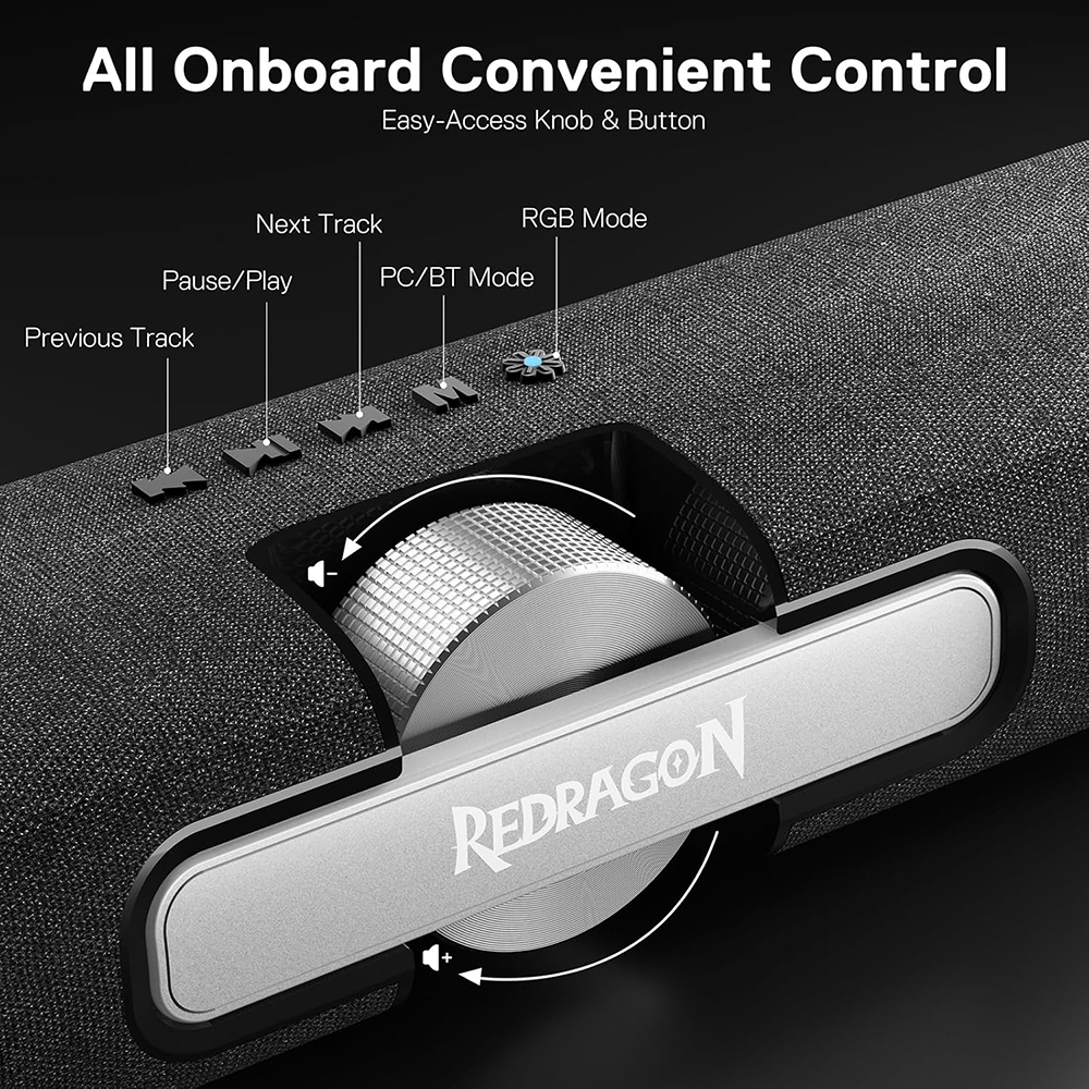 Redragon Wireless Desktop Speakers , RGB Lights , Stereo Soundbar , BT