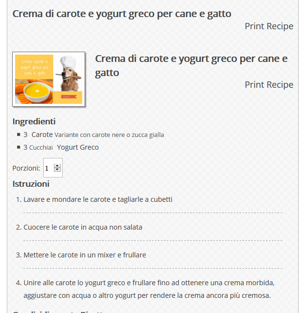 Crema di carote e yogurt greco per cane e gatto Elicats.it