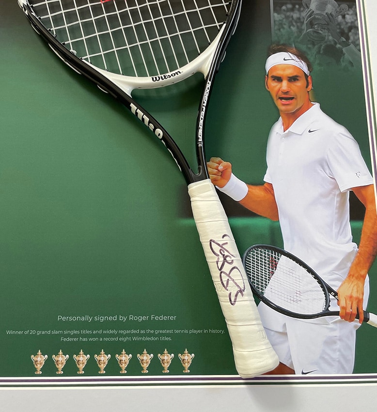 Roger Federer Signed Racket Display Wimbledon Legacy Display Elite
