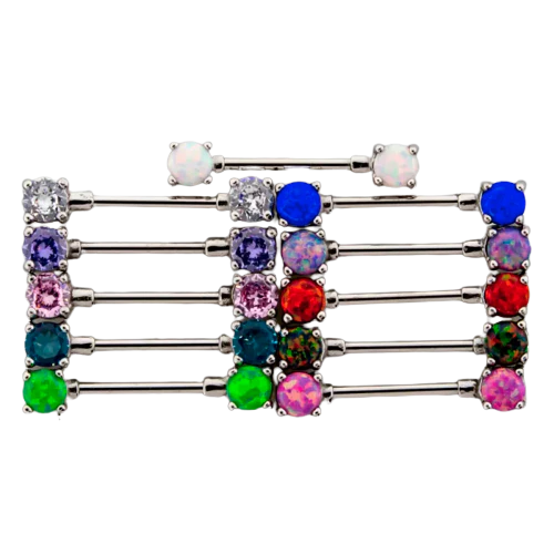 Front Facing Opal & Gem Nipple Bars Elite Body Piercing