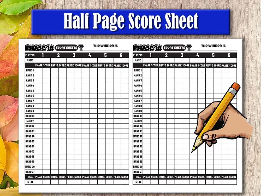 Phase 10 Card Game Score Sheet - Elite Craft Studios