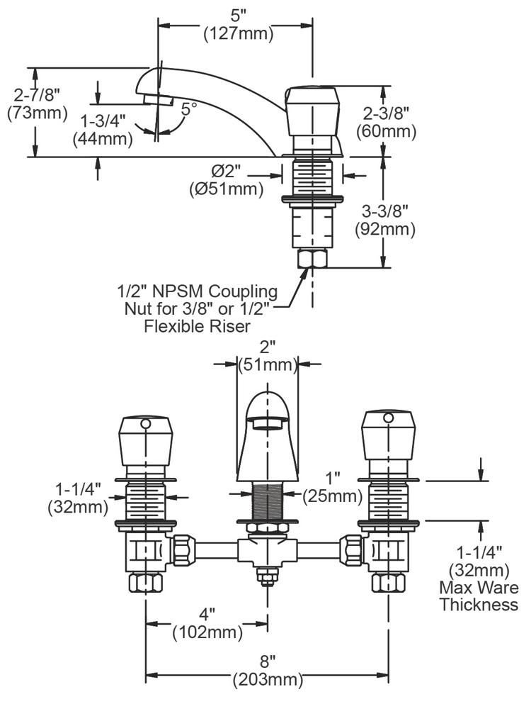 Elkay 4" Centers Metered Lavatory Faucet Cast Fixed Spt Push Button