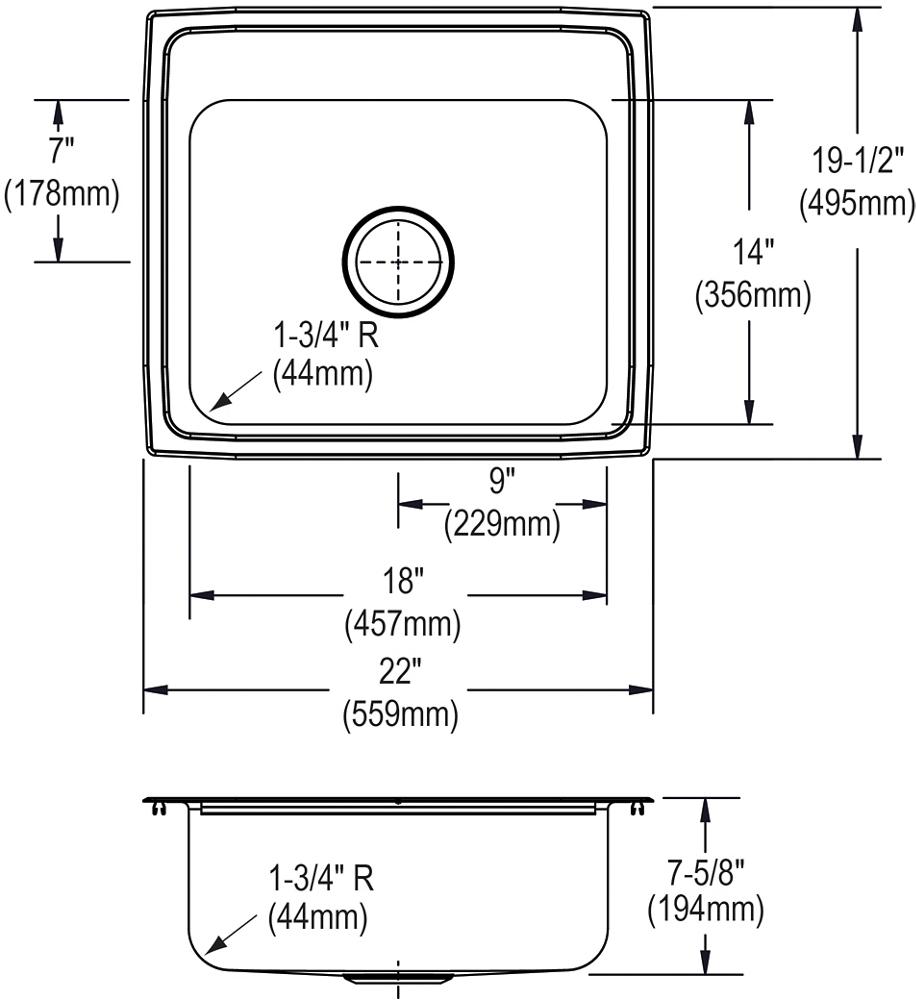 LR2219 Lustertone Classic Stainless Single Bowl Drop in Sink | Elkay