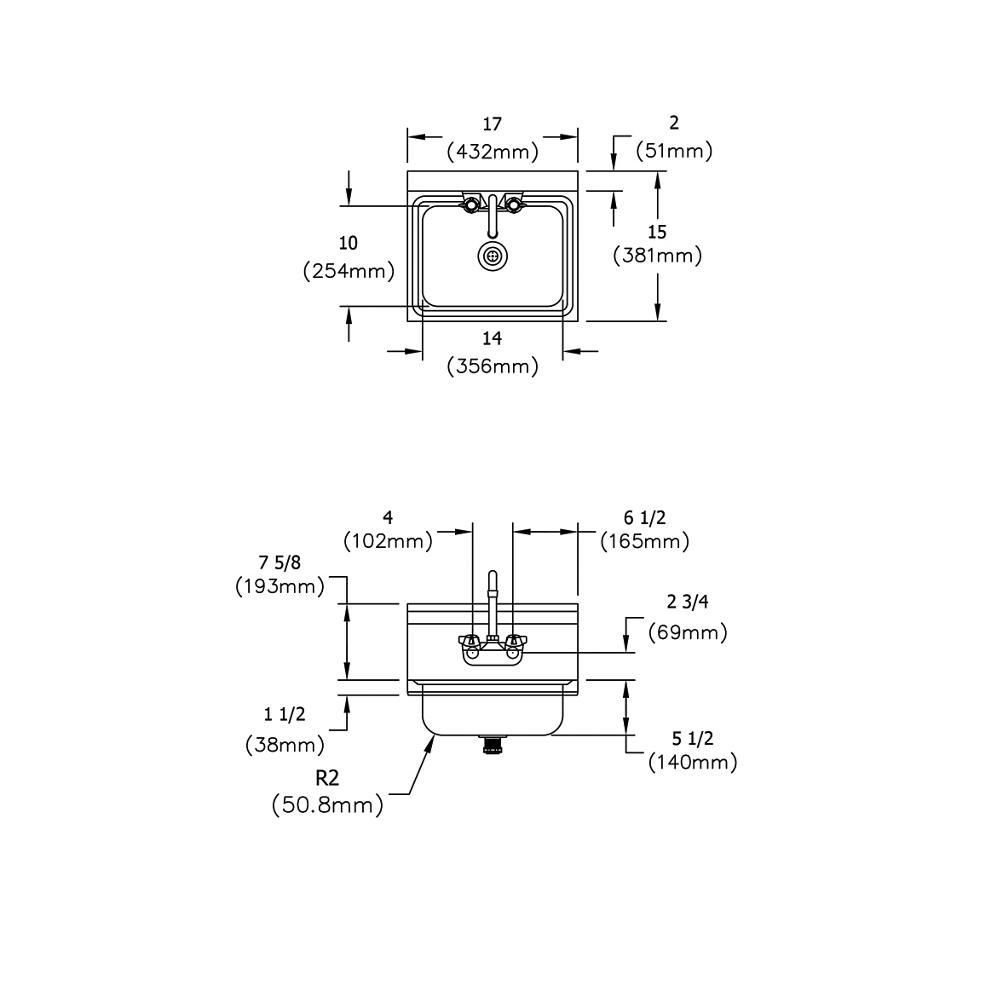 Elkay Hand Sink, 17X15 OA, 14X10X5 Bowl, 20/300 SS Elkay