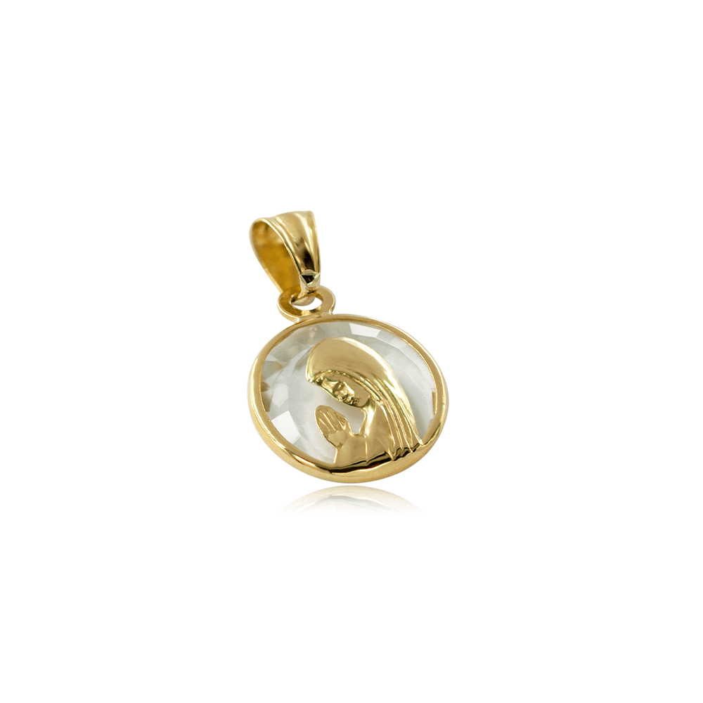 Medalla Virgen Niña Cristal 12mm Oro 18k Ella Joyas Alta Joyeria