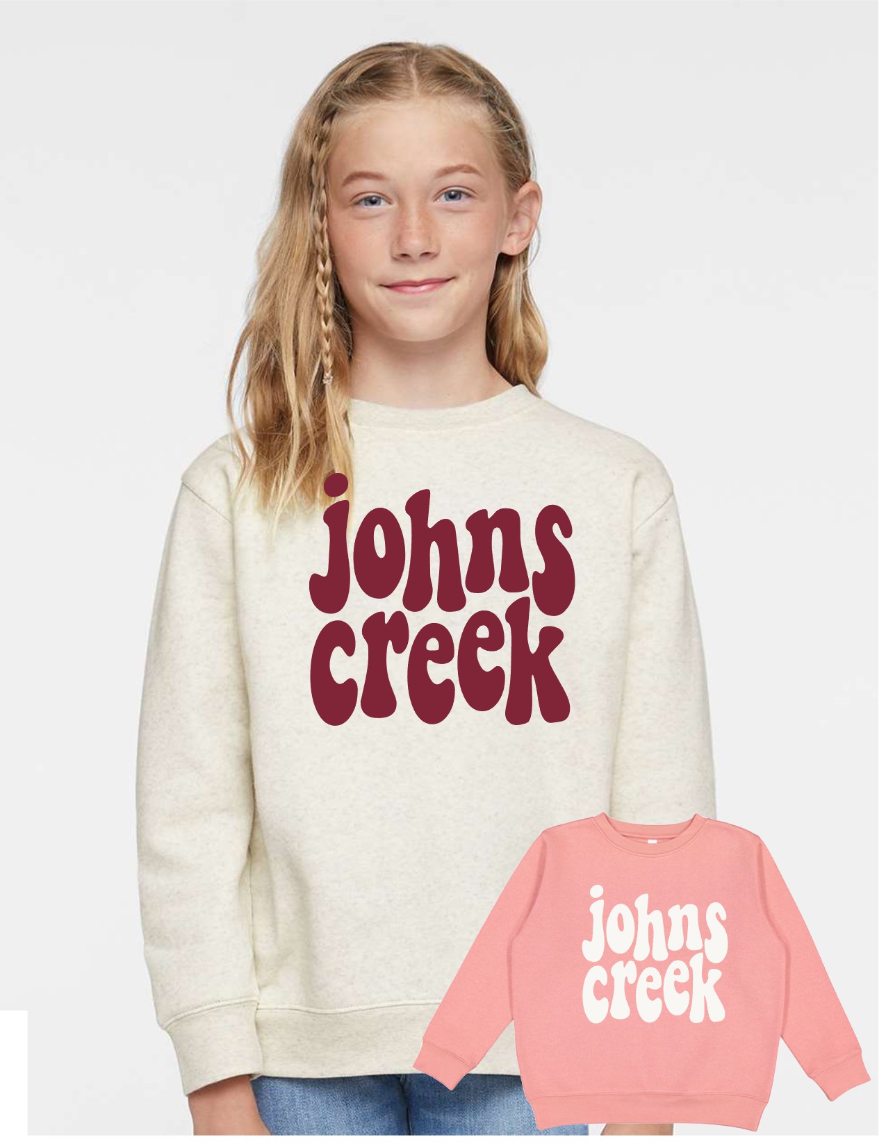 70s johns creek YOUTH Crew Sweatshirt EM Local