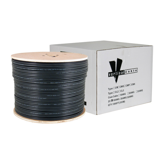 RG59 Siamese Direct Burial CCTV Coax Cable 1000 Foot, Black