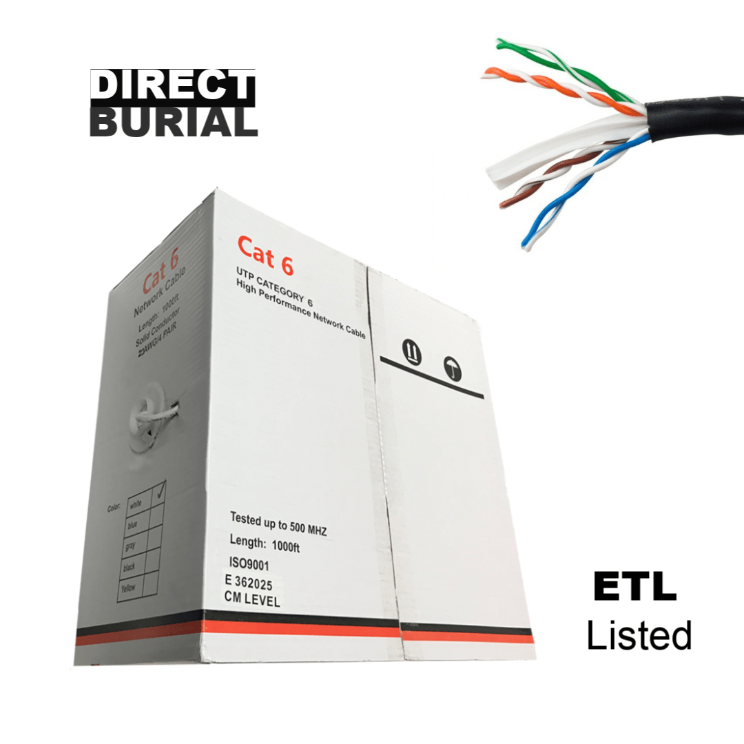Direct Burial Cat6 Cable 1000 ft, Black Ellipse Security