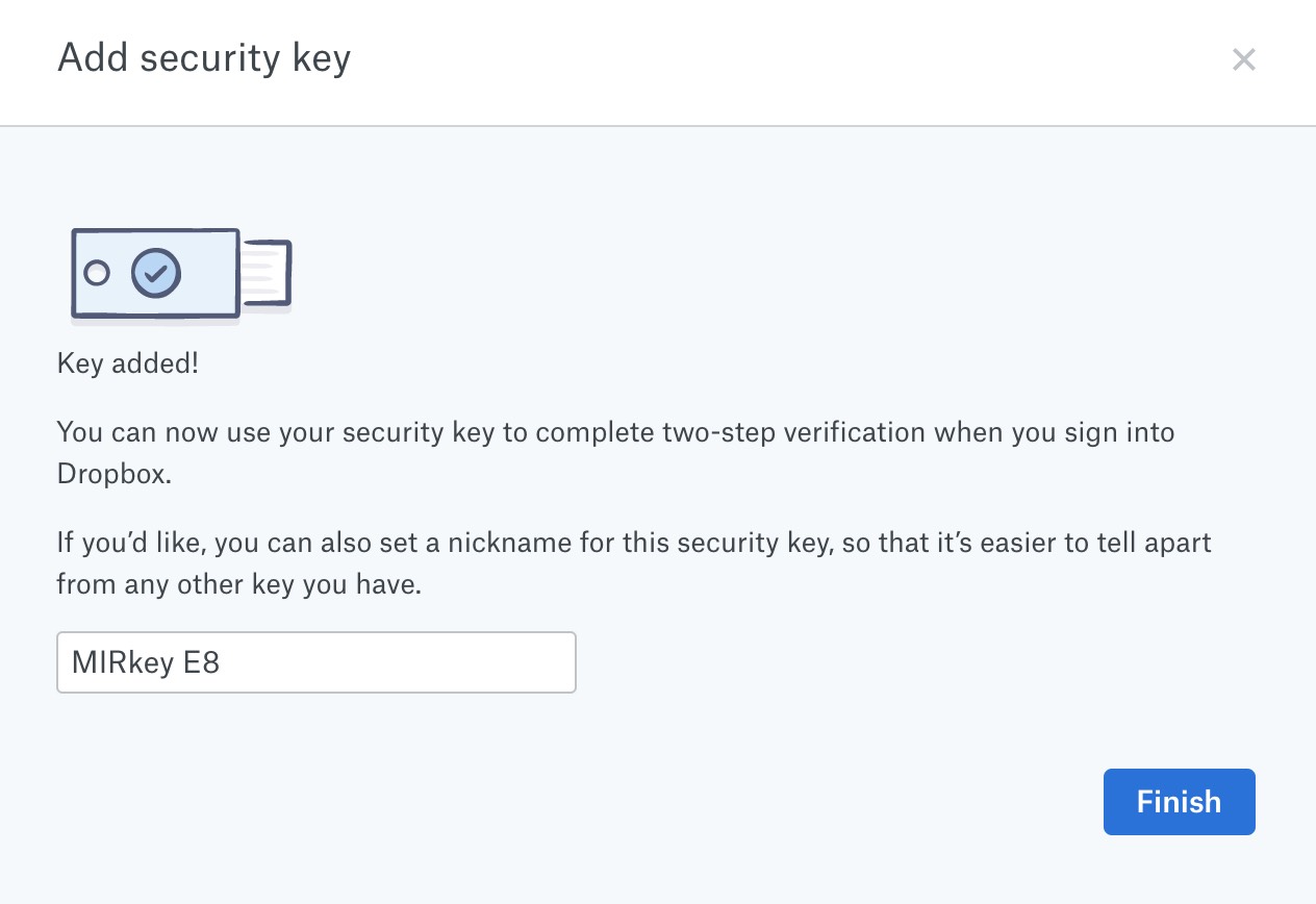 ellipticSecure Adding MIRkey security keys to a DropBox account