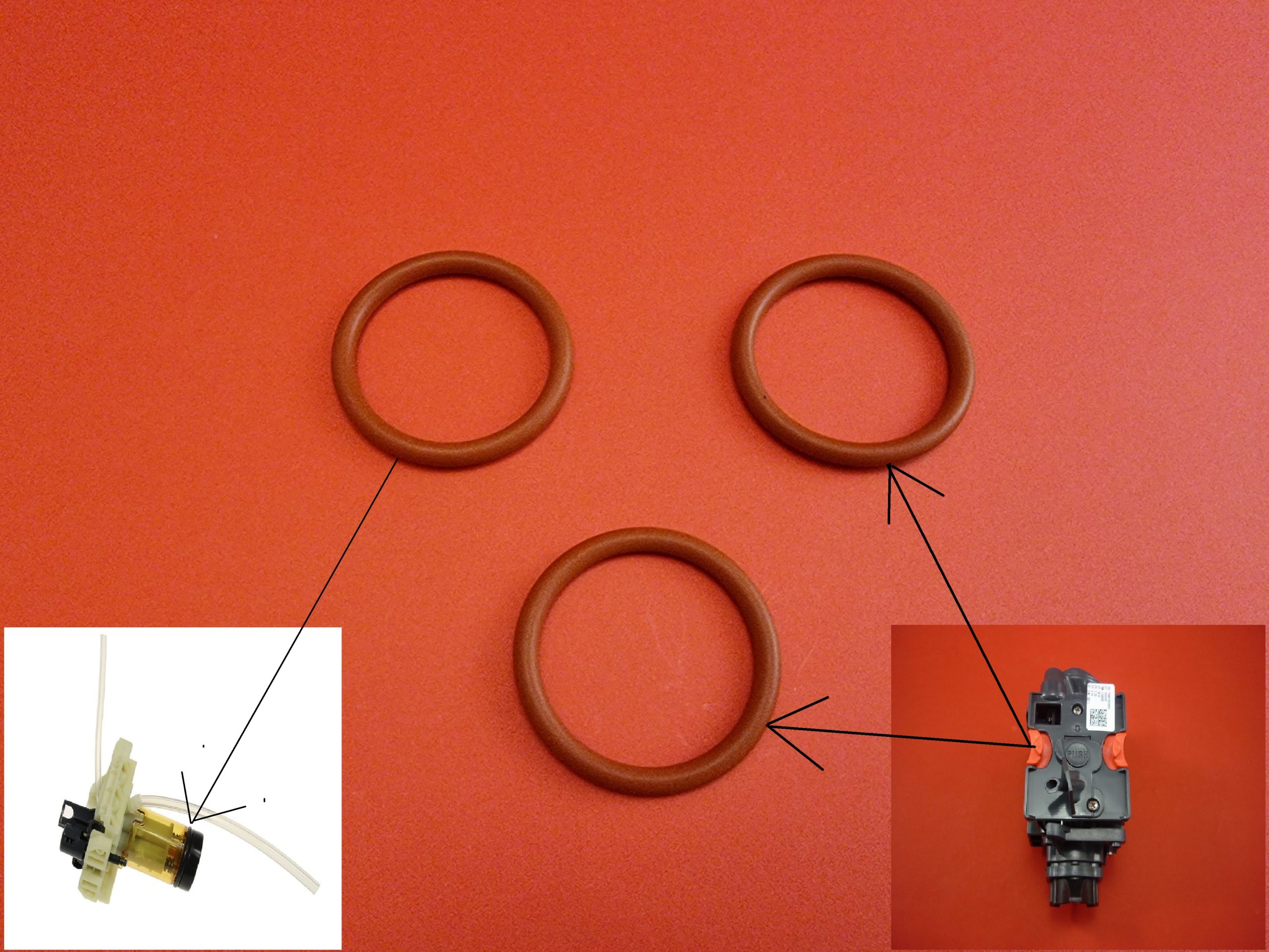 GENUINE Delonghi, 3 x Replacement Red O Ring for Brew Unit, Diffuser