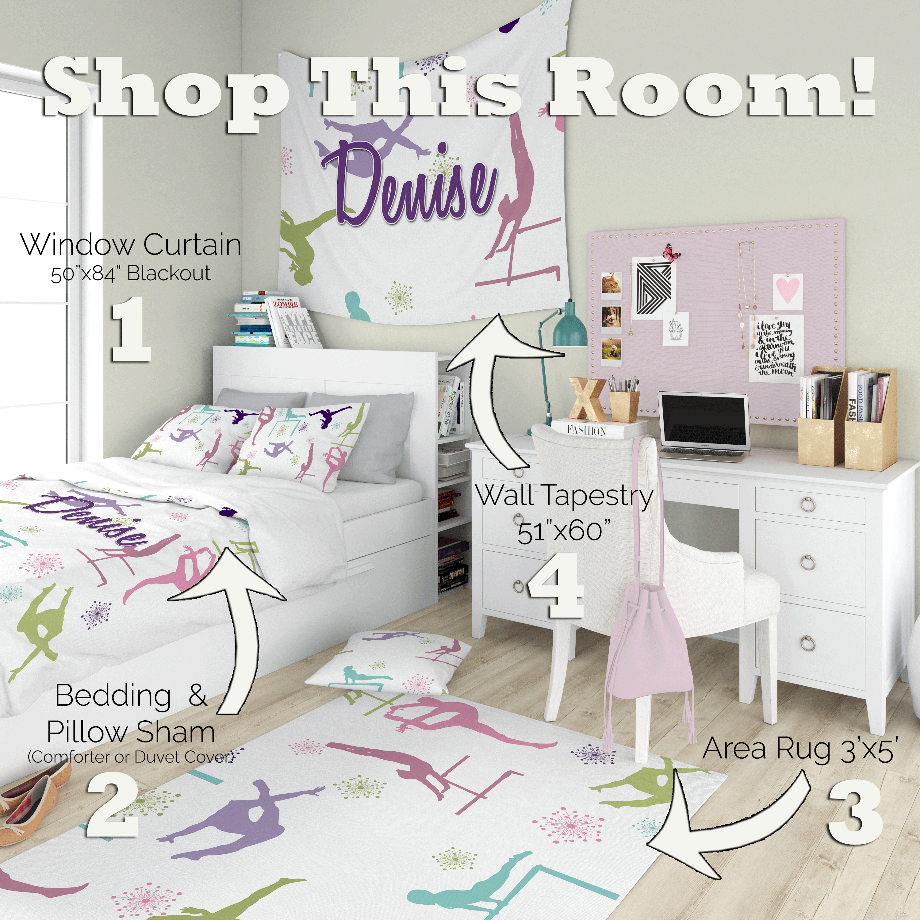 Gymnastics Room Decor, Girls Bedroom, Gymnastics Pillow