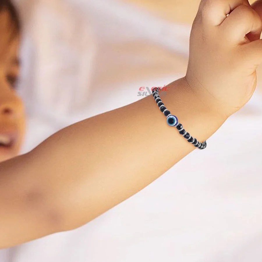 925 Pure Silver Evil Eye Black Bead Nazariya Bracelet For Kids Elotic