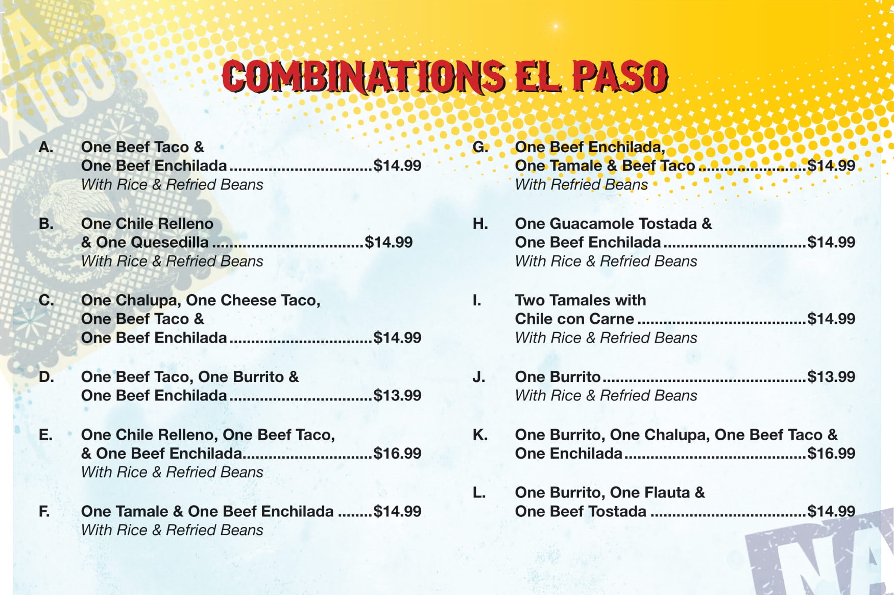 Combinations El Paso El Paso Mexican Grill