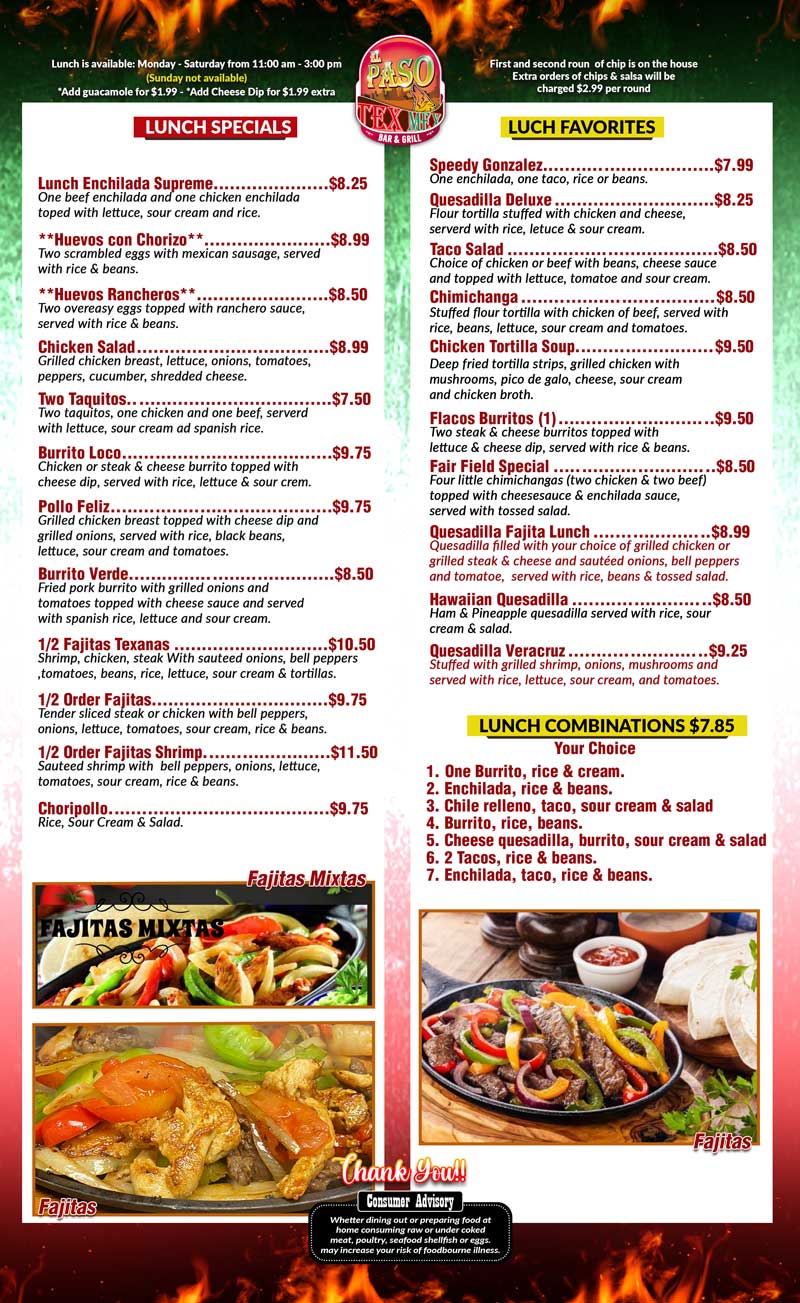 Delicious Mexican food in Fairfield Iowa El Paso Tex Mex Bar & Grill