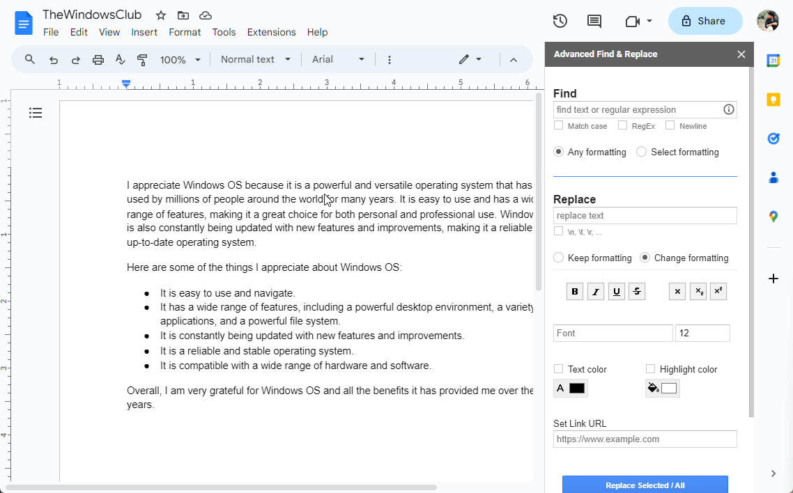 How to make all Periods bigger in Google Docs