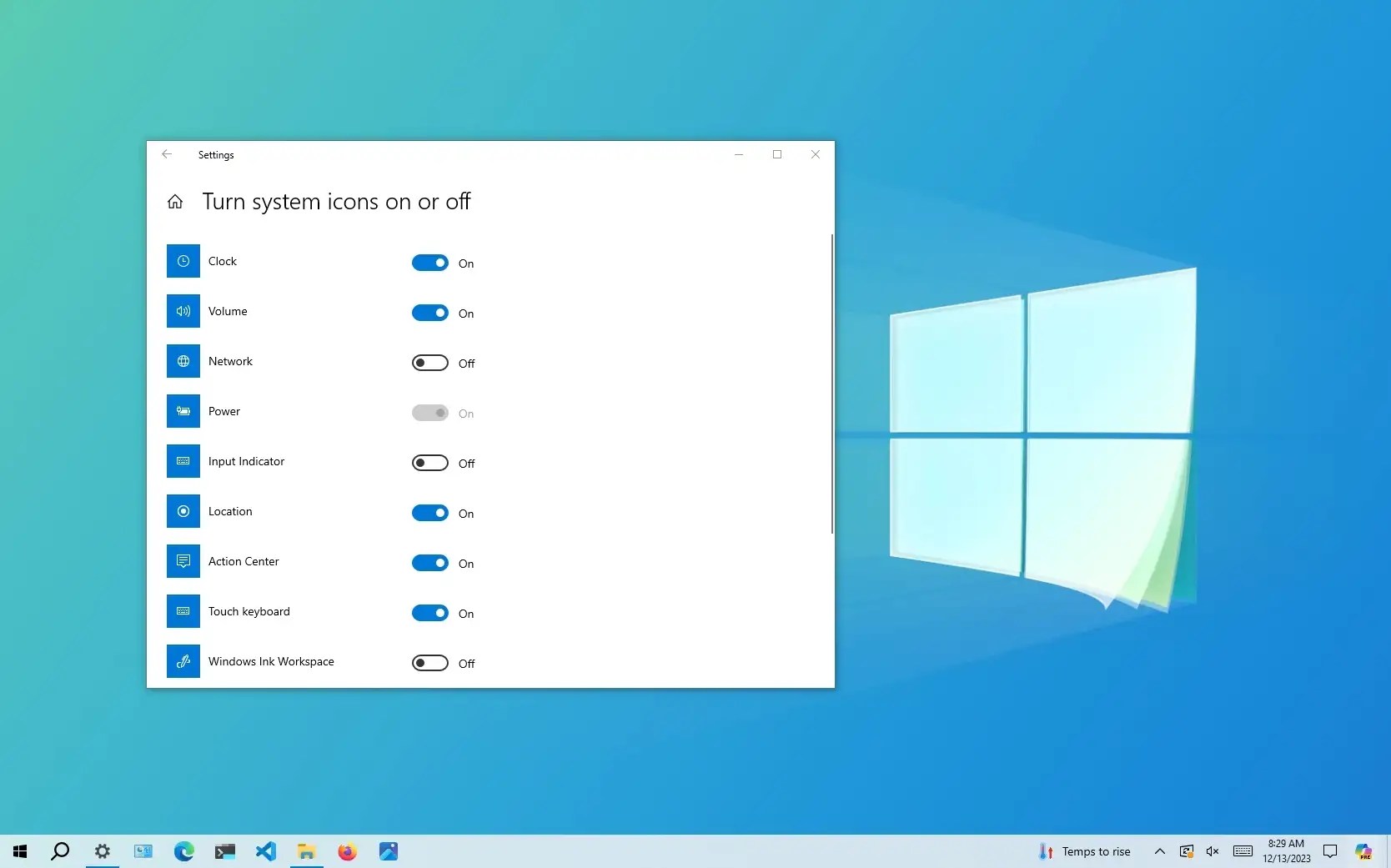 How to turn on or off System Tray icons from Taskbar on Windows 10