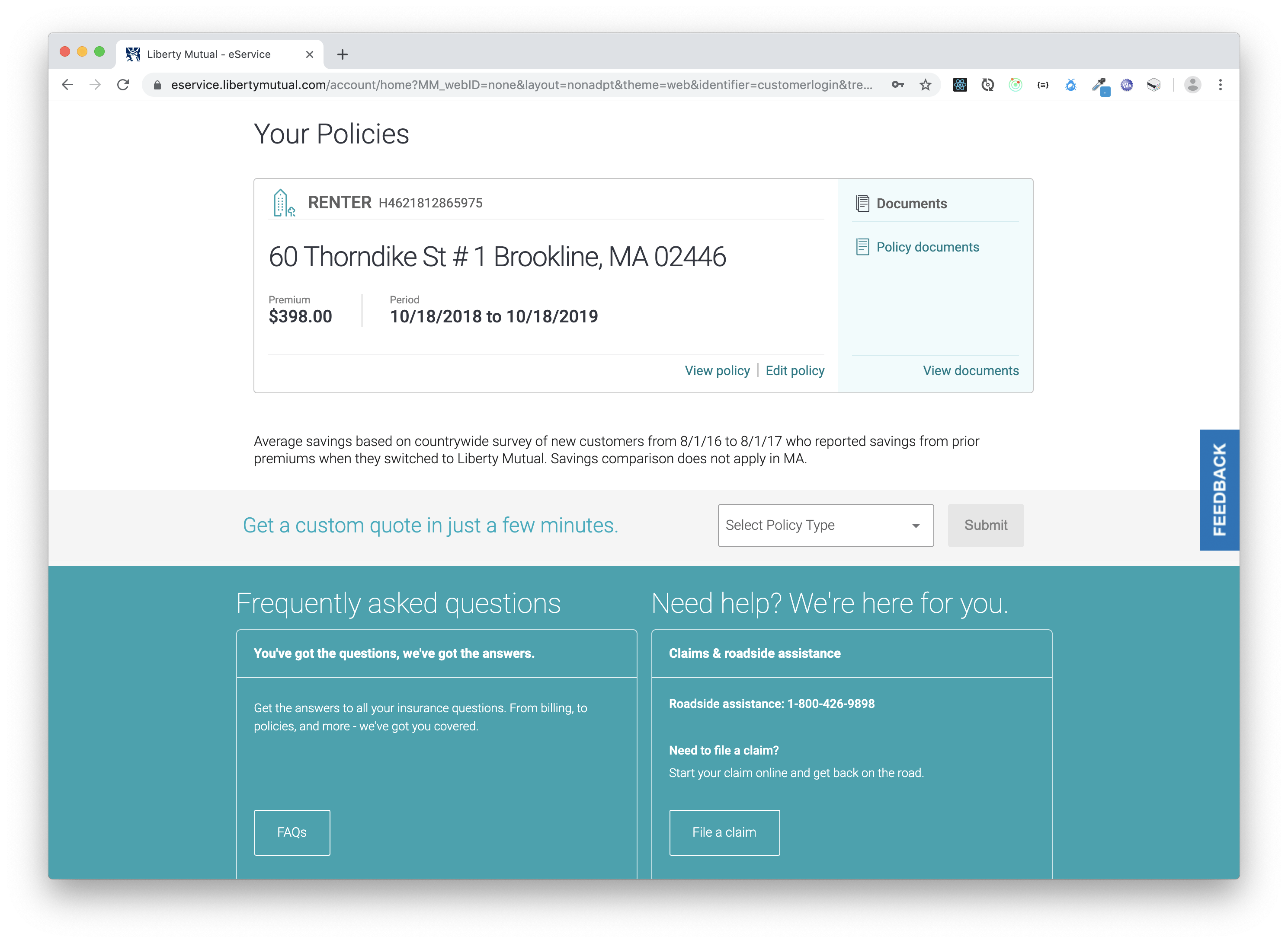 Overview Liberty Mutual eService site