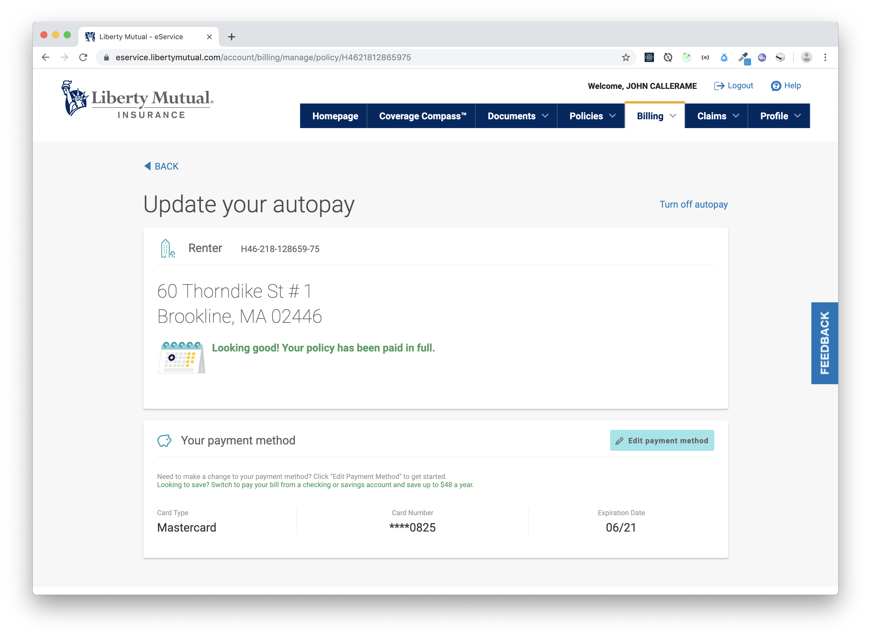 Overview Liberty Mutual eService site