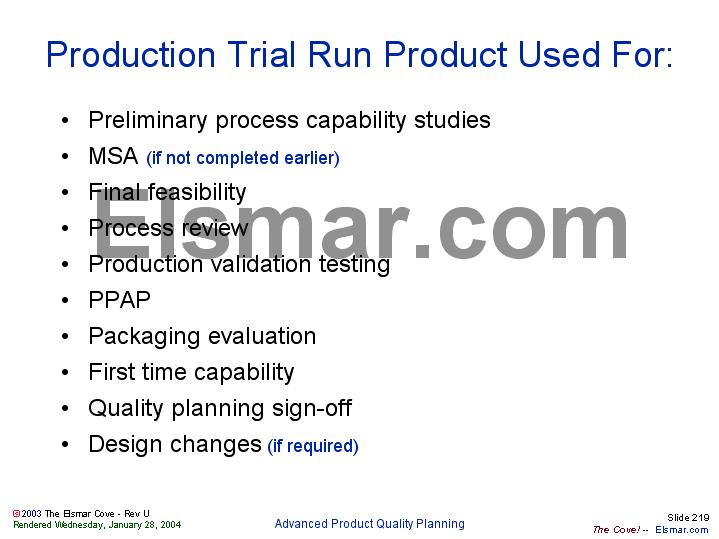 Production Trial Run Product Used For