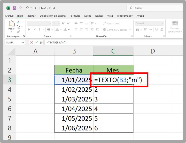Extraer el mes de una fecha en Excel (en texto o números)