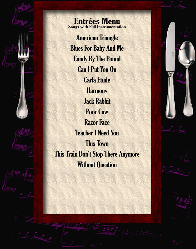 Elton John's Music Cafe Entrees Menu