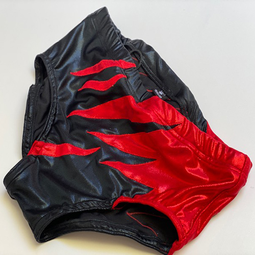 Shinny black red wrestling trunks