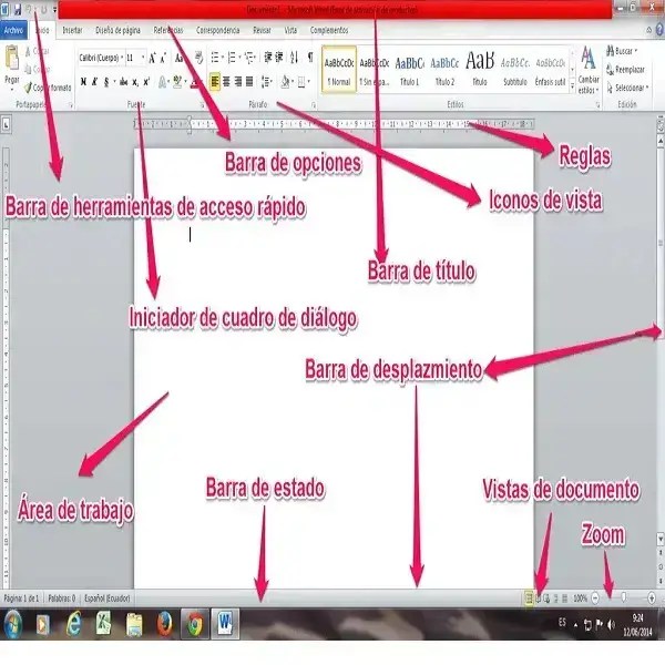 Elementos de una ventana de Word 2024 elyex