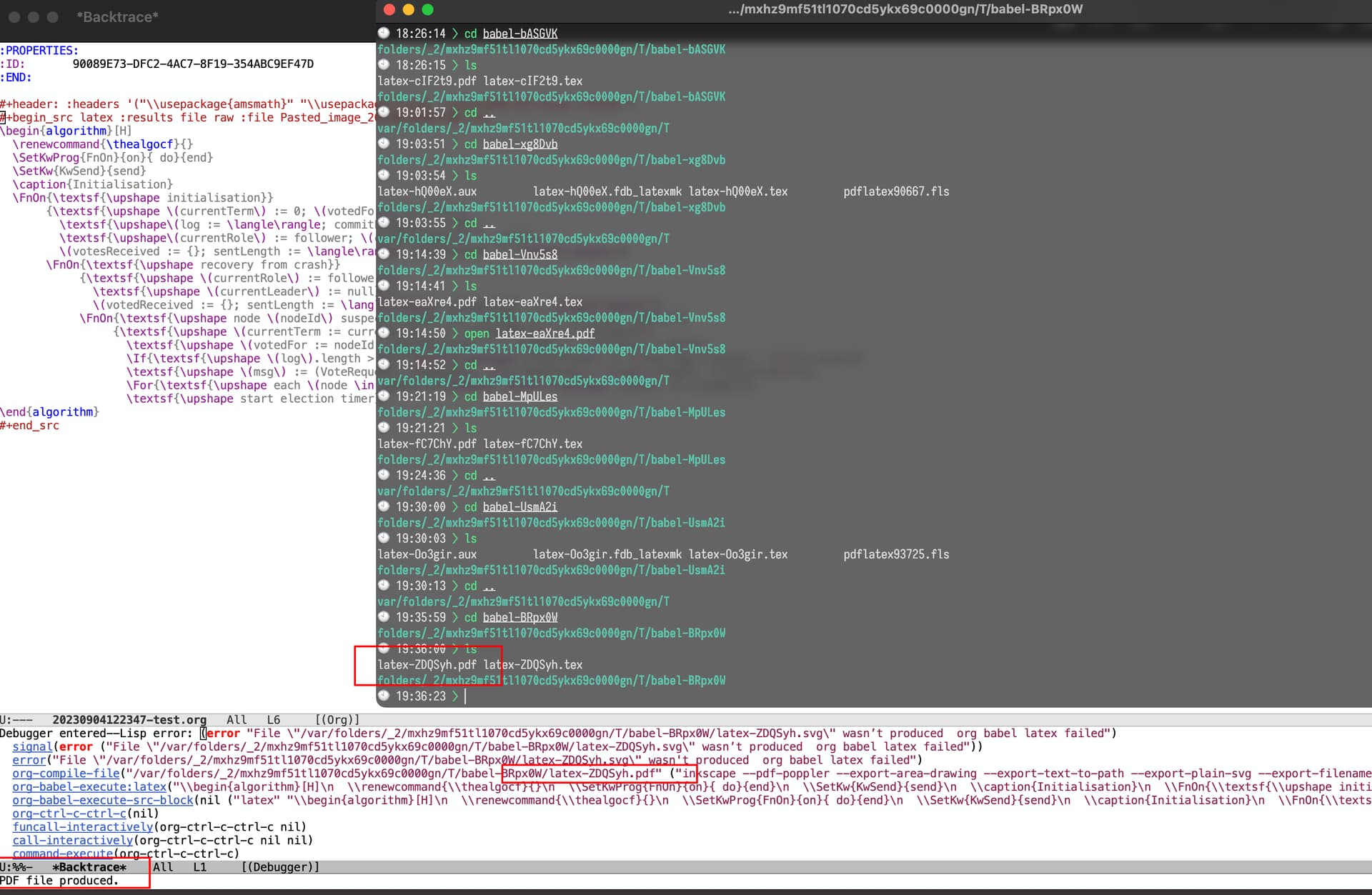 org latex babel 执行后已实际生成的 PDF，但inkscape 找不到。 Orgmode Emacs China