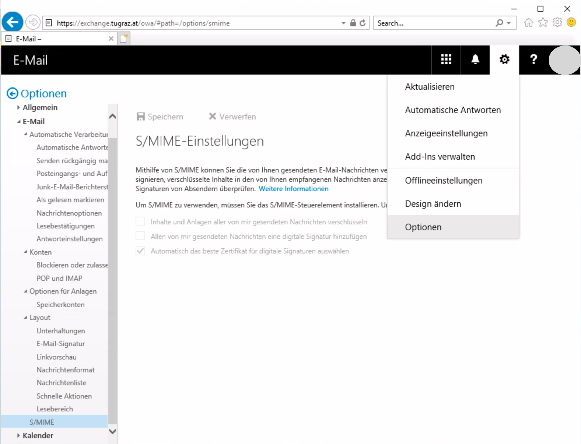 TU Graz ZID EMailZertifikat für OWA