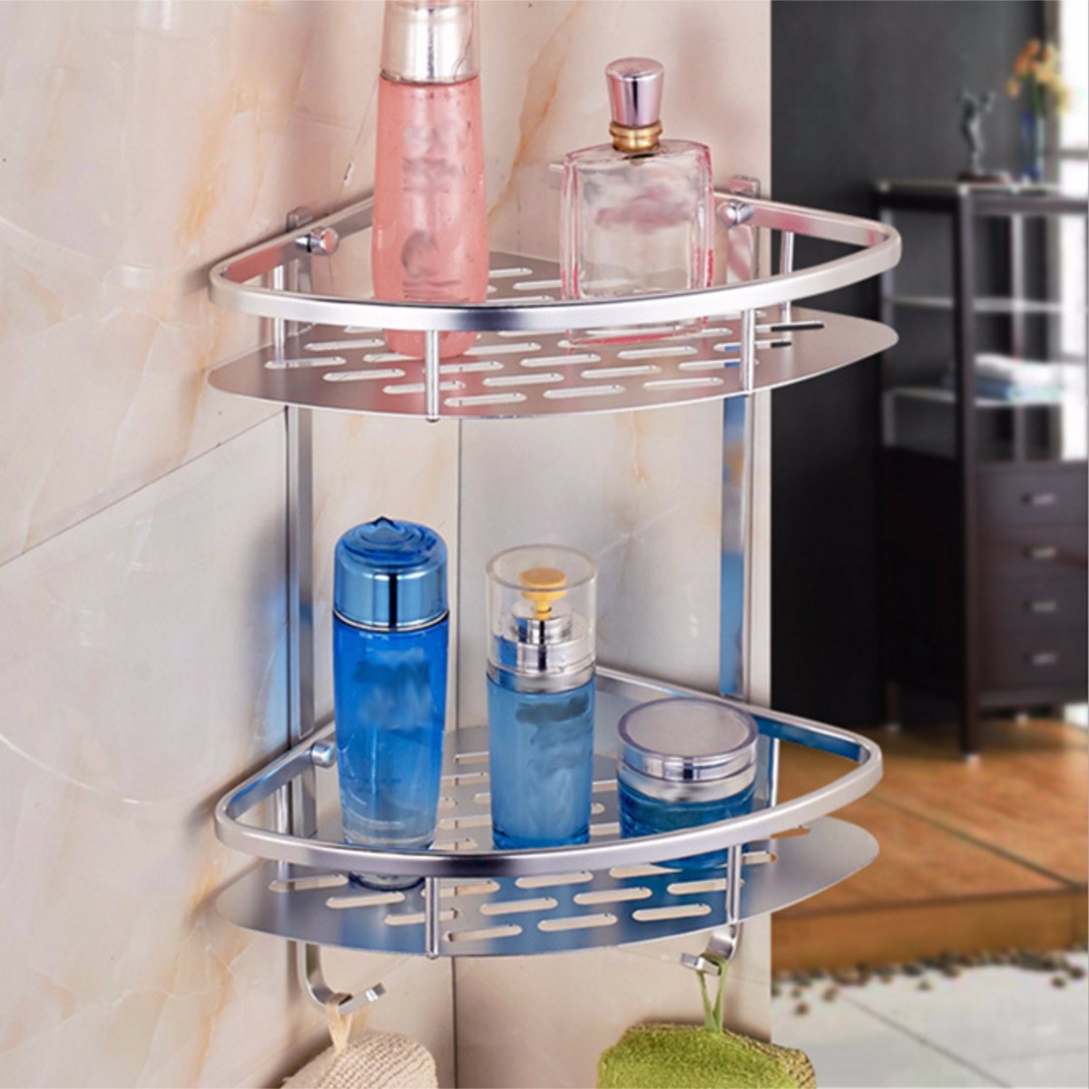 2 Layer Aluminum Bathroom Corner Rack
