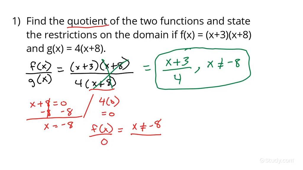 Finding the Quotient of 2 Functions Algebra