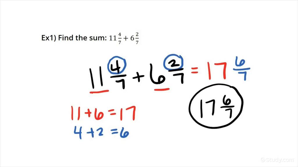 Adding or Subtracting Mixed Numbers with Common Denominators | Algebra